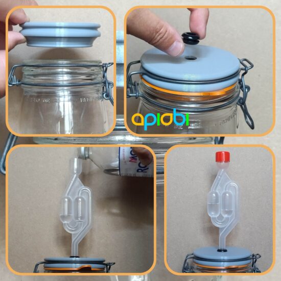 Couvercle-perfore-pour-bocaux-Le-Parfait-Super,-barboteur,-joint-d'etancheite,-premium,-ApiObi,-3D, Couvercle de fermentation pour bocaux en verre "Super" - Le Parfait