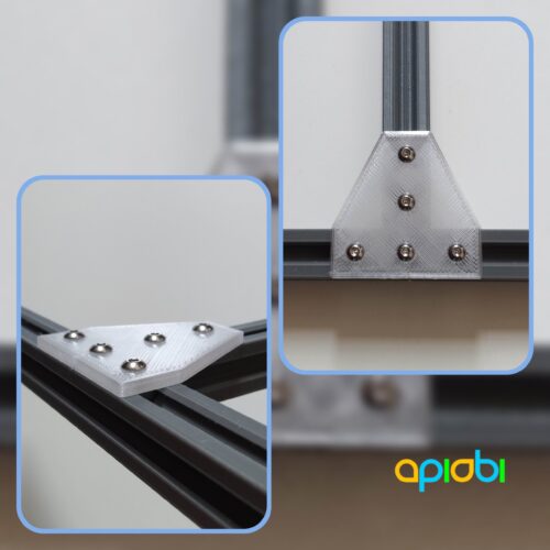 Cross-joining-plate-20x20-2020-T-slot-profiles-stl-aluminium-3d-printable-ApiObi Plaque en T pour connexion d'angle de profilés en T 2020 - M4 | Épaisseur 4mm