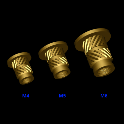 Lot-entretoises-butée-filetée-ecrou-vis-M4-M5-M6-3d-STL-ApiObi Kit d'inserts avec tête pour vis M4 à M6 | Bundle d'inserts filetés en plastique 3D