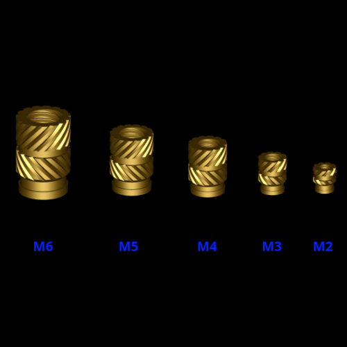 Lot-entretoises-filetées-ecrous-vis-M2-M3-M4-M5-M6-3d-STL-ApiObi Kit d'inserts sans tête pour vis M2 à M6 | Bundle d'inserts filetés en plastique 3D