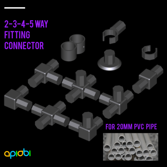 2-3-4-5-way-elbow-fitting-segment-connector-20mm-PVC-Pipe-3d-printer-stl-DIY-ApiObi Raccords pour tubes PVC IRL 2-3-4-5 voies - Raccords coudés Ø20 mm