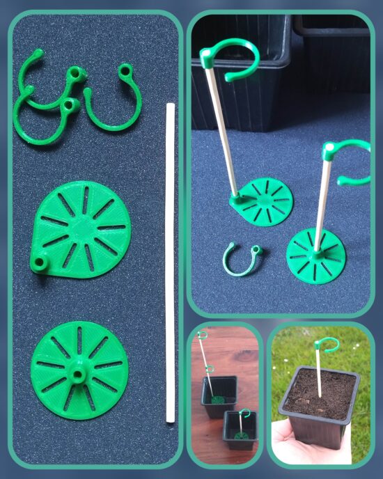 Tuteur + base pour pot de semis, de bouturage